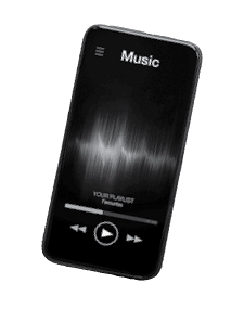 Music player on mobile phone and wireless earbuds