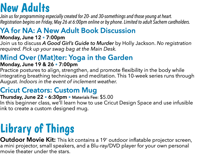 New Adults Join us for programming especially created for 20 and 30 somethings and those young at heart. Registration...