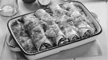 Beef enchiladas with tomato sauce and cheese