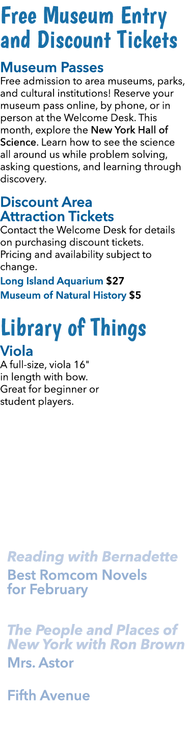 Free Museum Entry and Discount Tickets Museum Passes Free admission to area museums, parks, and cultural institutions...