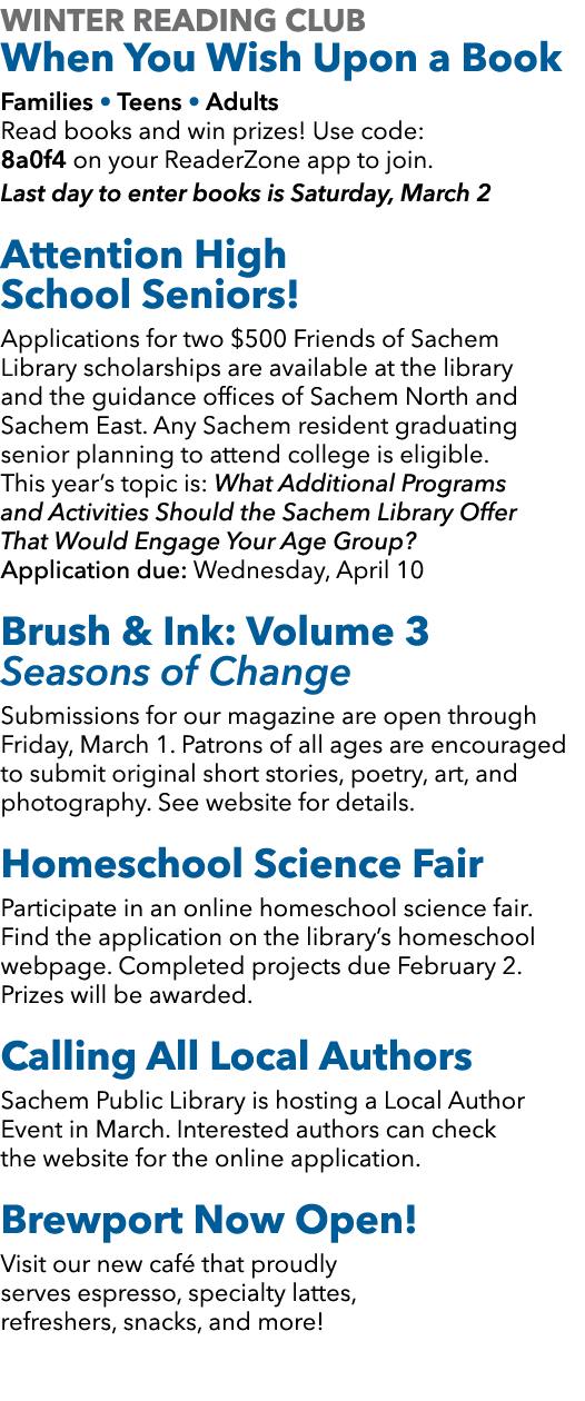 Winter Reading Club When You Wish Upon a Book Families • Teens • Adults Read books and win prizes! Use code: 8a0f4 on...