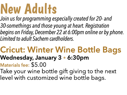 New Adults Join us for programming especially created for 20 and 30 somethings and those young at heart. Registration...
