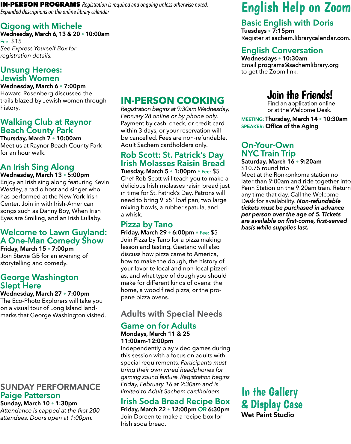 In Person Programs Registration is required and ongoing unless otherwise noted. Expanded descriptions on the online l...
