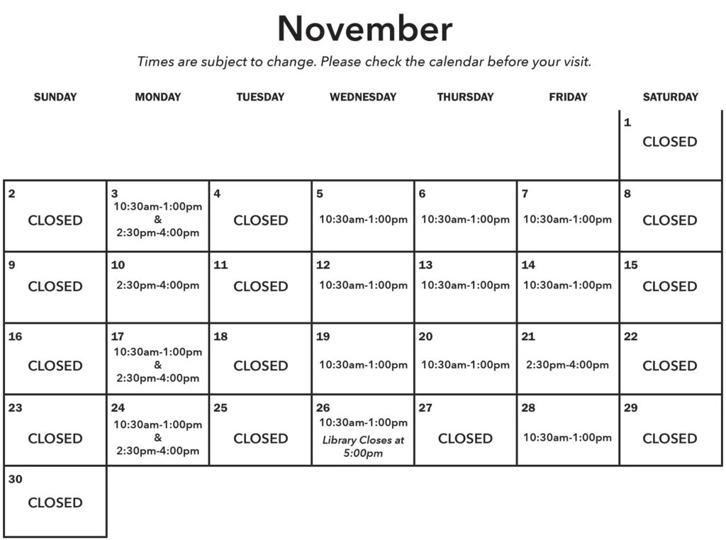 November DG Hours Calendar